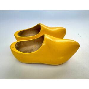 Vintage Yellow Dutch Wooden Clogs Pair Made in Holland Display Shoes